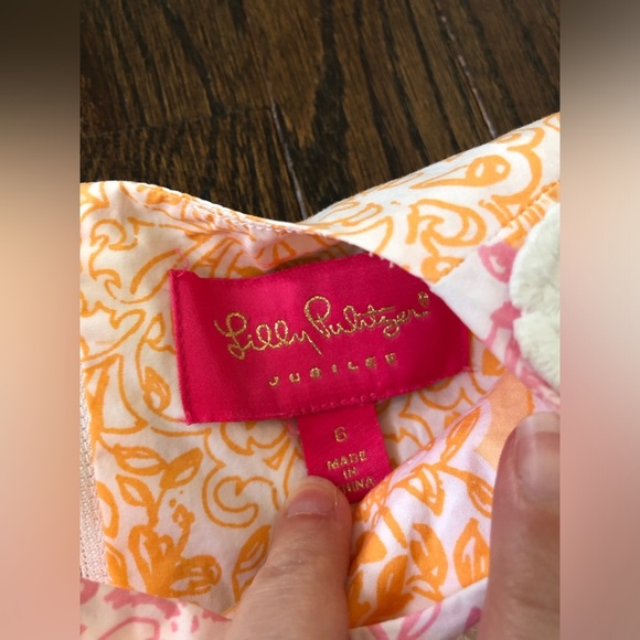 Lilly Pulitzer Jubilee Girls 6 RARE Orange/Pink Floral Toile Shift Dress - EUC! - Picture 4 of 12